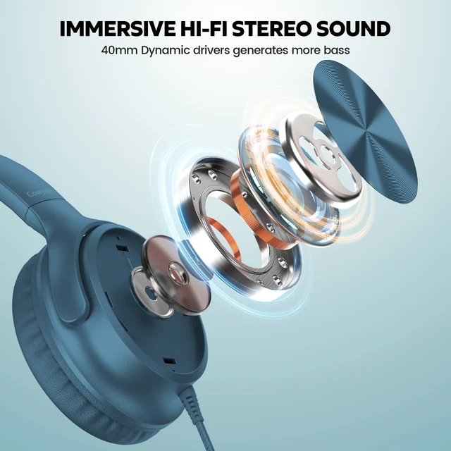 Alt view image 2 of 5 - Cowyawn USB C Headphones Wired, Over Ear USB C Wired Headphones with Microphone, Volume Control, HD Stereo Sound, Foldable USB Type C Headphone for Adult/Teens/Laptop/Computer/iPhone 15/16/17, Blue