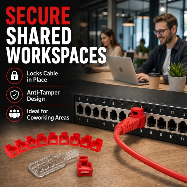 Alt view image 2 of 5 - 50-Pack RJ45 Network Cable Locks with 3 Keys, Red