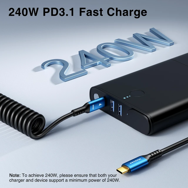 Alt view image 2 of 5 - Thunderbolt 4 USB C Coiled Cable Compatible 3.3FT 2Pack, 40Gbps Data, 240W Charging, 8K@60Hz, 4K@144Hz for iPhone 15/16/17/18, Mac mini M4, Samsung, SSD, eGPU, Car Charger/CarPlay/Tethering