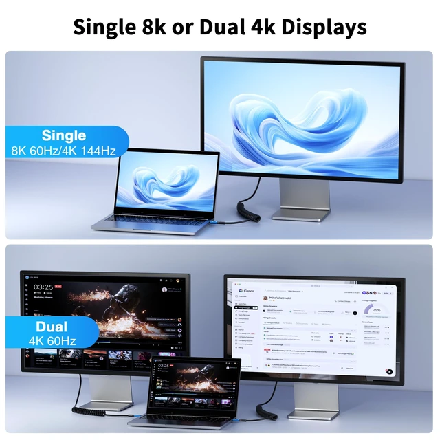 Alt view image 4 of 5 - Thunderbolt 4 USB C Coiled Cable Compatible 3.3FT 2Pack, 40Gbps Data, 240W Charging, 8K@60Hz, 4K@144Hz for iPhone 15/16/17/18, Mac mini M4, Samsung, SSD, eGPU, Car Charger/CarPlay/Tethering