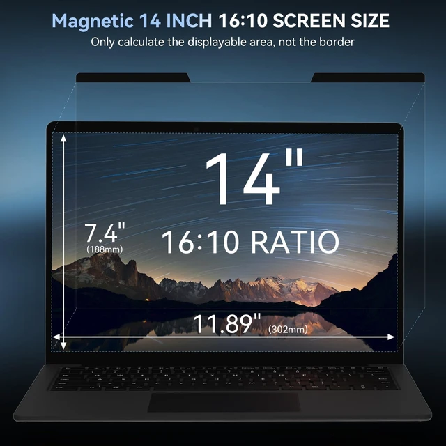 Alt view image 2 of 5 - Mamol Magnetic Laptop Privacy Screen 14 inch ,16:10 Aspect Removable Anti Glare Protector Blue Light Privacy Screen Filter,Filter Shield Compatible with HP/Dell/Acer/Asus/Samsung/Len