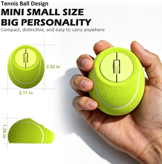 Alt view image 3 of 5 - Whalices 52 Tennis Mini Wireless Mouse, 2.4G & Bluetooth Rechargeable Gift