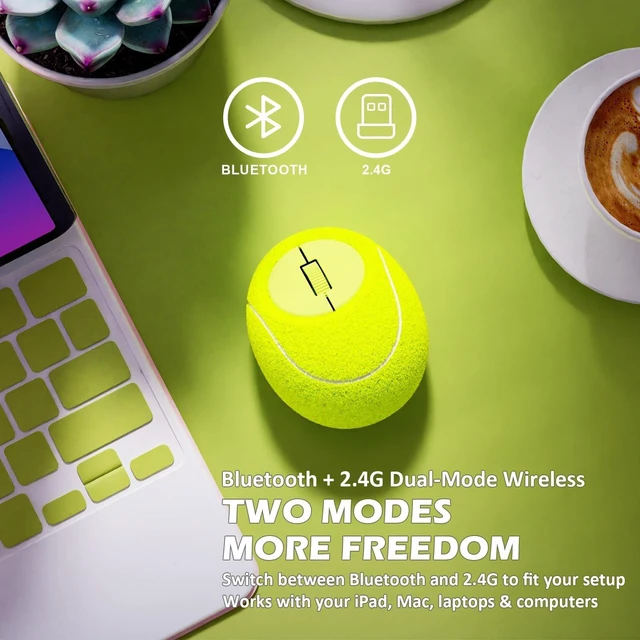 Alt view image 4 of 5 - Whalices 52 Tennis Mini Wireless Mouse, 2.4G & Bluetooth Rechargeable Gift