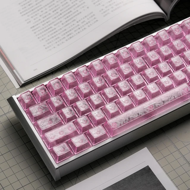 Main image of GEKUCAP Pink Carbon Fiber Top Printed Translucent PC Keycaps