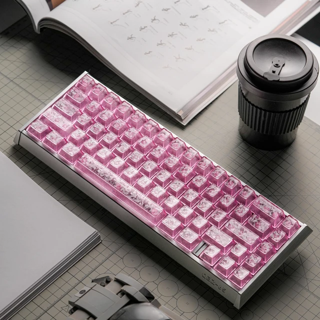Alt view image 2 of 5 - GEKUCAP Pink Carbon Fiber Top Printed Translucent PC Keycaps