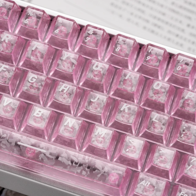 Alt view image 3 of 5 - GEKUCAP Pink Carbon Fiber Top Printed Translucent PC Keycaps