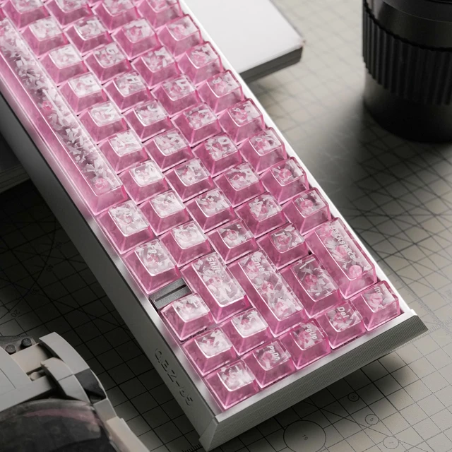 Alt view image 4 of 5 - GEKUCAP Pink Carbon Fiber Top Printed Translucent PC Keycaps
