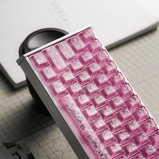 Alt view image 5 of 5 - GEKUCAP Pink Carbon Fiber Top Printed Translucent PC Keycaps
