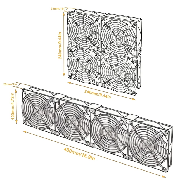 Alt view image 3 of 5 - YOWEE BREEZE 4 x 120 mm Computer Fan with AC Plug, Brushless Cooling Fan