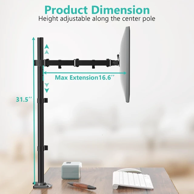 Alt view image 4 of 5 - WALI Tall Monitor Arm Mount for Desk for 13-34 inch Screens, 22 lbs per Arm