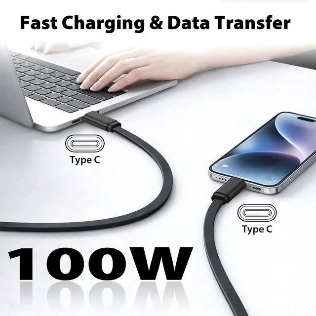 Alt view image 3 of 5 - Travel Depot Flat USB C Cable 3-Pack, 100W Fast Charging & Data Sync, 4ft