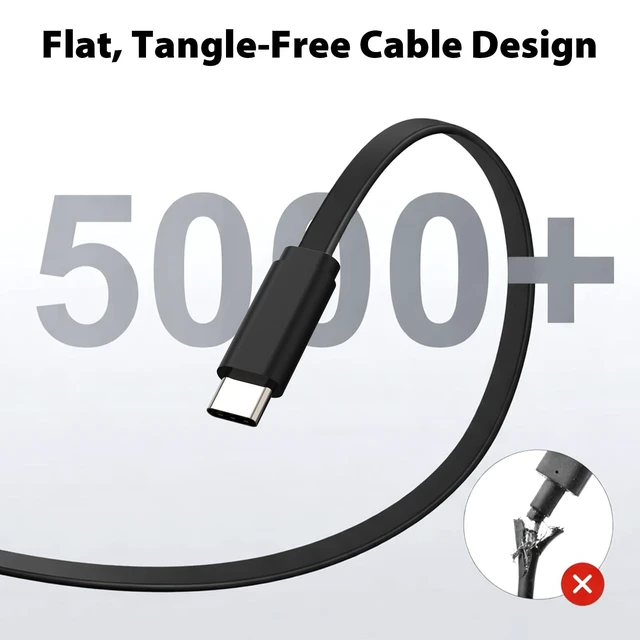 Alt view image 5 of 5 - Travel Depot Flat USB C Cable 3-Pack, 100W Fast Charging & Data Sync, 4ft