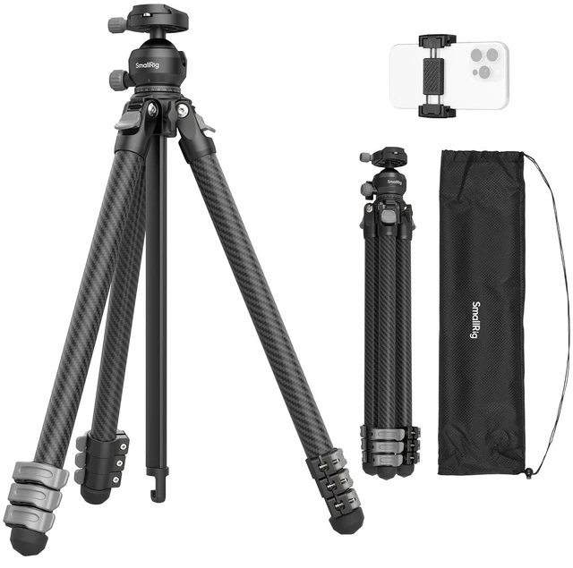 Main image of SmallRig Portable Travel Photo Tripod, Carbon Fiber Compact Tripod for Outdoor Photography, 5kg Load, Smooth Ball Head with 90 Vertical Shooting, 180 Reversible Center Column