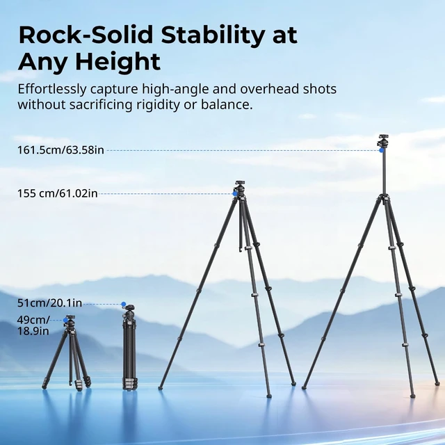Alt view image 2 of 5 - SmallRig Portable Travel Photo Tripod, Carbon Fiber Compact Tripod for Outdoor Photography, 5kg Load, Smooth Ball Head with 90 Vertical Shooting, 180 Reversible Center Column