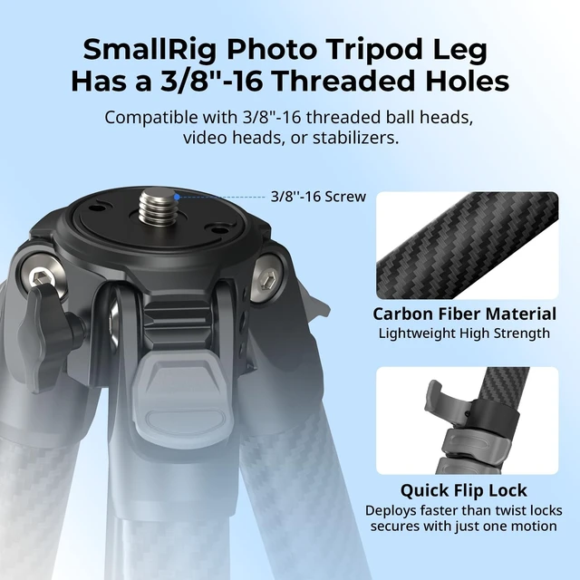 Alt view image 3 of 5 - SmallRig Portable Travel Photo Tripod, Carbon Fiber Compact Tripod for Outdoor Photography, 5kg Load, Smooth Ball Head with 90 Vertical Shooting, 180 Reversible Center Column