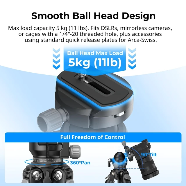 Alt view image 4 of 5 - SmallRig Portable Travel Photo Tripod, Carbon Fiber Compact Tripod for Outdoor Photography, 5kg Load, Smooth Ball Head with 90 Vertical Shooting, 180 Reversible Center Column