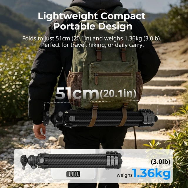 Alt view image 5 of 5 - SmallRig Portable Travel Photo Tripod, Carbon Fiber Compact Tripod for Outdoor Photography, 5kg Load, Smooth Ball Head with 90 Vertical Shooting, 180 Reversible Center Column