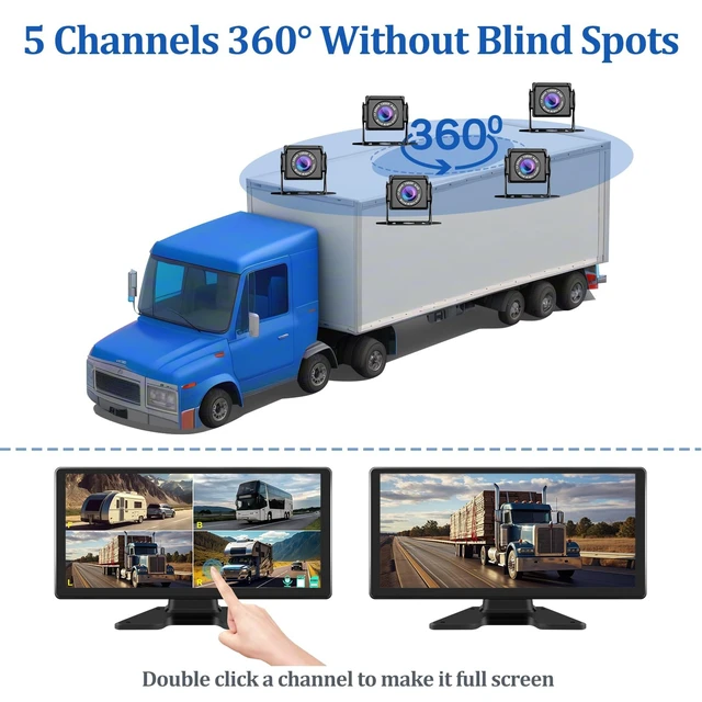 Alt view image 3 of 5 - VEKOOTO Backup Camera System with 10.36" IPS 5-Channel Touch Screen Monitor Rear Side View 5 AHD Camera DVR Recording Backup Heavy Duty Camera for Truck Bus RV Trailer Semi Box
