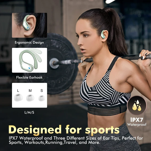 Alt view image 5 of 5 - HAOYUYAN Wireless Earbuds, Sports Bluetooth Headphones, 80Hrs Playtime Ear Buds with LED Power Display, Noise Canceling Headset, IPX7 Waterproof Earphones for Workout/RunningLight Green