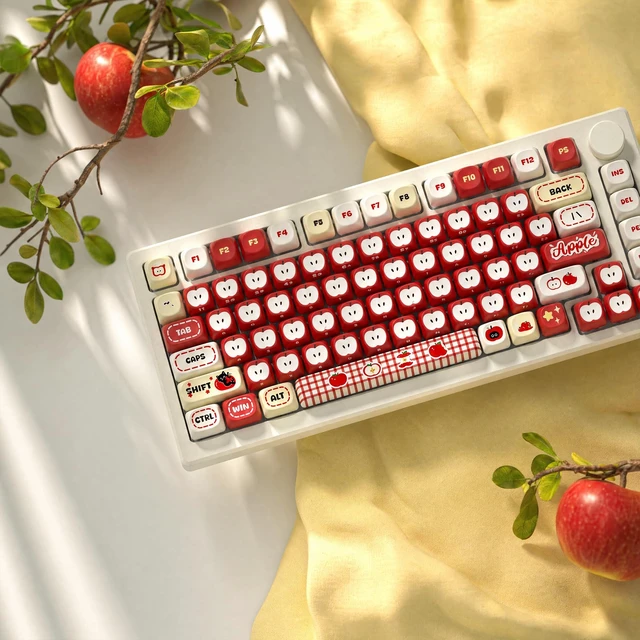 Alt view image 5 of 5 - Womier MOA Red Keycaps Set 133 Keys, Dye Sub Side Print PBT Apples Key caps