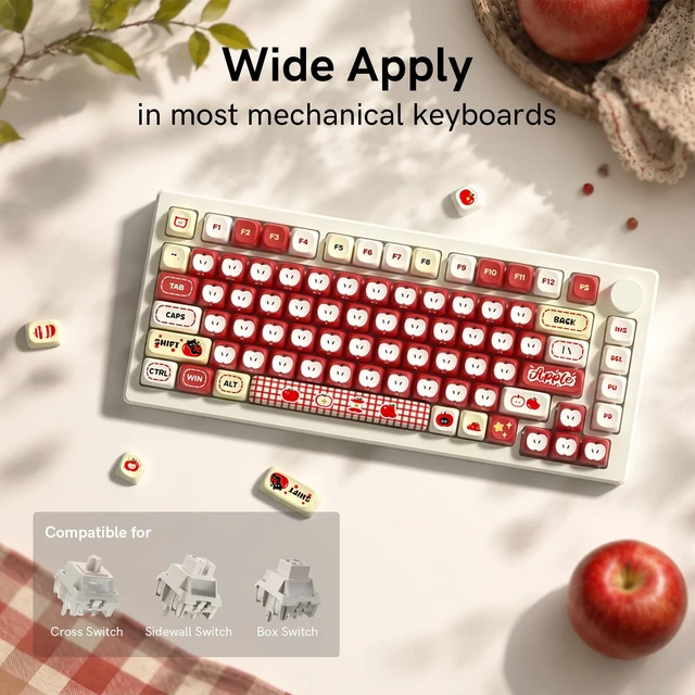 Alt view image 4 of 5 - Womier MOA Red Keycaps Set 133 Keys, Dye Sub Side Print PBT Apples Key caps