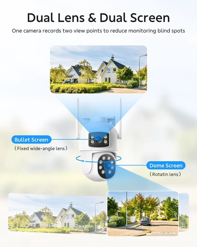 Alt view image 2 of 5 - Dual Lens Security Cameras Wireless Outdoor, 2K Full HD Video, 360 View Pan/Tilt Home Security Camera with Color Night Vision, PIR Alarm, 2.4G/5G WiFi, Auto Tracking, 2-Way Audio, Easy to Insta