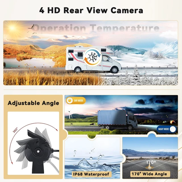 Alt view image 4 of 5 - Hikity Backup Camera with Monitor Kit, 9'' Car Rear View Monitor