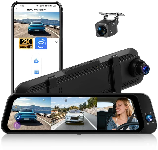 Main image of 2k 3 Channel 9.66'' WiFi Mirror Dash Cam with Front and Rear Camera IPS Touchscreen,Triple Rear View Mirror Camera with App Recording,Reversing Display,Night Vision, G-Sensor Parking Monitor