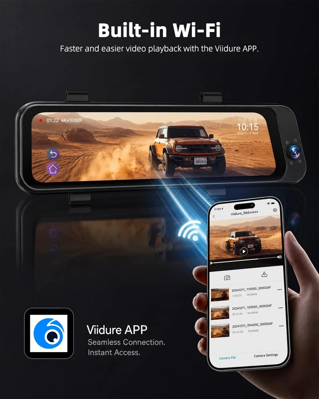 Alt view image 4 of 5 - 2k 3 Channel 9.66'' WiFi Mirror Dash Cam with Front and Rear Camera IPS Touchscreen,Triple Rear View Mirror Camera with App Recording,Reversing Display,Night Vision, G-Sensor Parking Monitor