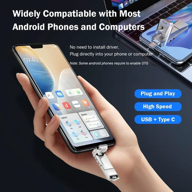 Alt view image 4 of 5 - 128GB Solid State USB Drive, Up to 550MB/s High Speed USB 3.2 Gen 2 Flash Drive, USB C & USB A Dual Drive Thumb Drive, External SSD for iPhone 17/16/15, Android, MacBook, Laptop, PC, iPad and More