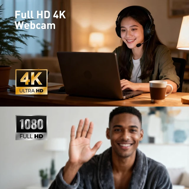 Alt view image 3 of 5 - Uyissykia 4K Center Screen Webcam with Microphone, AutoFocus 4K Middle Screen Webcam USB Type-C/A Adapter Plug&Play, Eye Level Camera