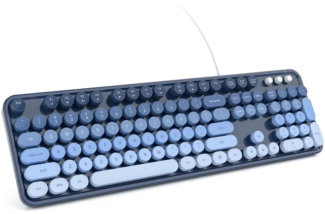 Main image of KNOWSQT Wired Computer Keyboard - SkyBlue-Gradient Retro Full Size Round Keycaps Plug and Play Typewriter Cute Keyboards for Windows, Laptop, PC, Desktop, Computer
