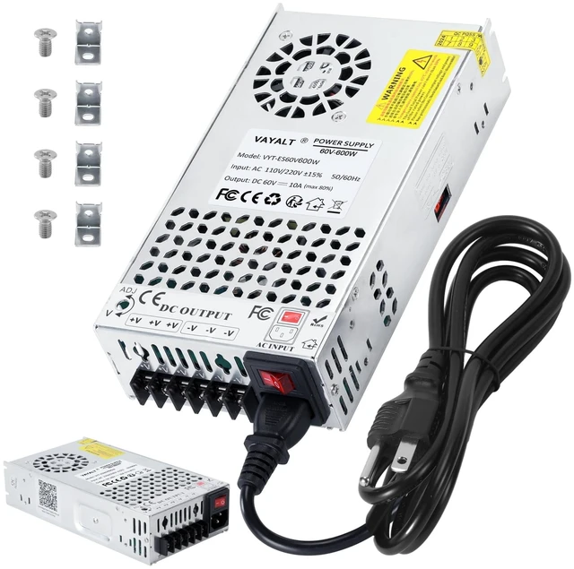 Main image of VAYALT DC 60V 10A 600W Switching Power Supply, 110V/220V AC to DC Converter, Universal Regulated Switching, 60V Power Supply for CCTV Camera System, 3D Printer, LED Strip, Computer Project