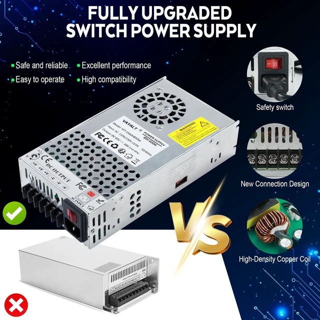 Alt view image 2 of 5 - VAYALT DC 60V 10A 600W Switching Power Supply, 110V/220V AC to DC Converter, Universal Regulated Switching, 60V Power Supply for CCTV Camera System, 3D Printer, LED Strip, Computer Project