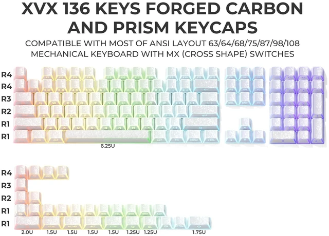 Alt view image 2 of 5 - GMKWTL XVX White Shine Through Keycaps, PBT Keyboard Keycaps Cherry Profile