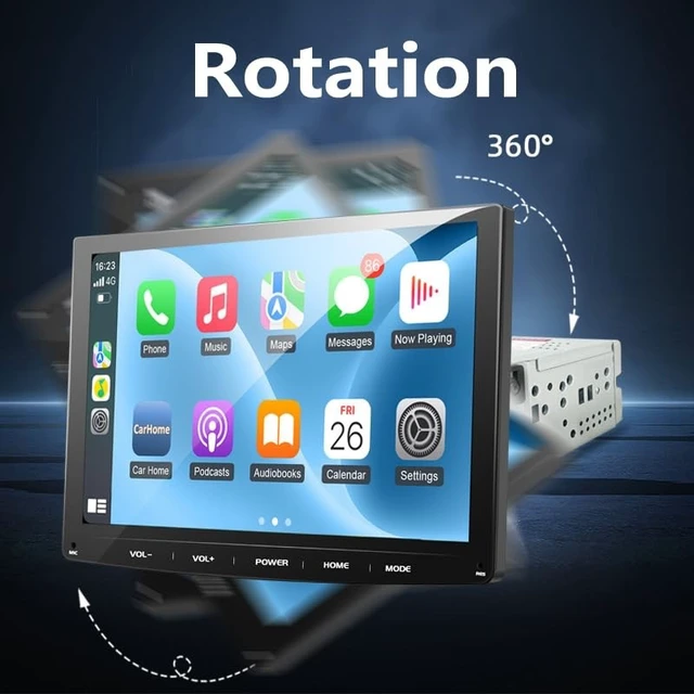 Alt view image 5 of 5 - Single Din Car Radio 10.1" Adjustable Rotate Touch Screen Display,Wireless Apple Carplay Android auto CD Stereo Head Unit,4 RCA Channel,Bluetooth,with Backup Rear View Camera,SWC,USB c Port