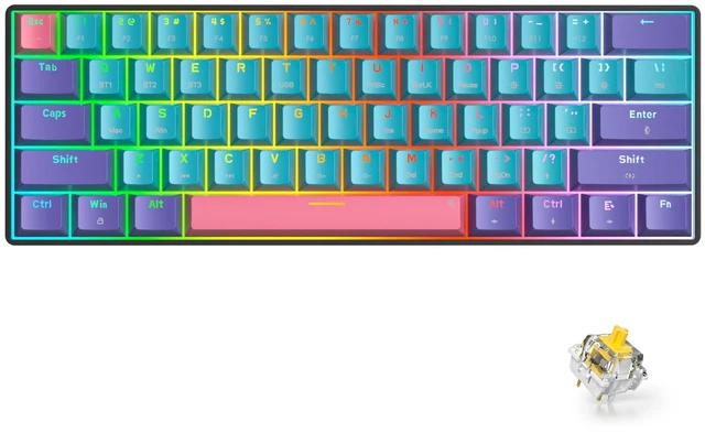 Main image of Ussixchare Wireless Gaming Keyboard, 60% Hot Swappable Mechanical Keyboard with RGB Backlit, PBT Keycaps Bluetooth 5.0/Type-C for PC Laptop Gamer(Joker,Yellow Switch)