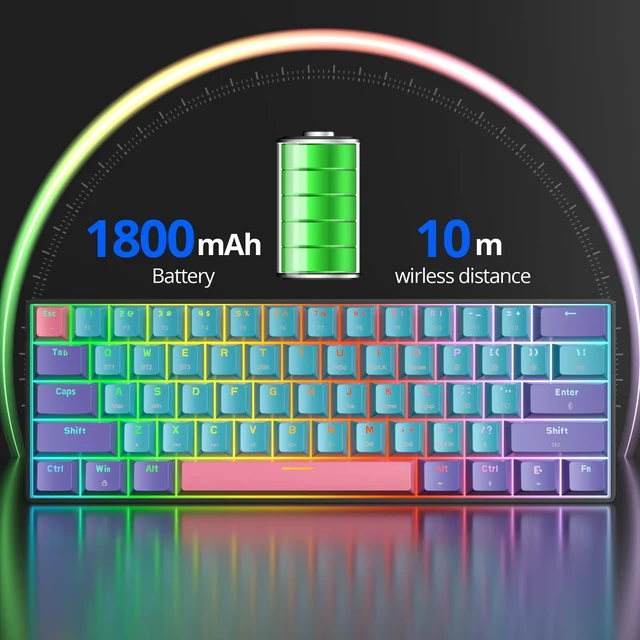 Alt view image 5 of 5 - Ussixchare Wireless Gaming Keyboard, 60% Hot Swappable Mechanical Keyboard with RGB Backlit, PBT Keycaps Bluetooth 5.0/Type-C for PC Laptop Gamer(Joker,Yellow Switch)