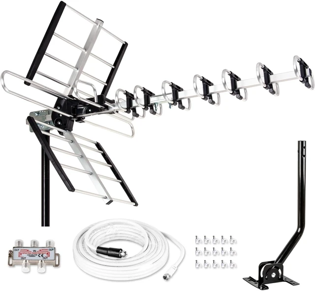 Main image of Five Star Outdoor HDTV Antenna up to 200 Mile Long Range, Attic or Roof Mount TV Antenna, Long Range Digital OTA Antenna for 4K 1080P VHF UHF Supports 4 TVs Installation Kit & J Mount