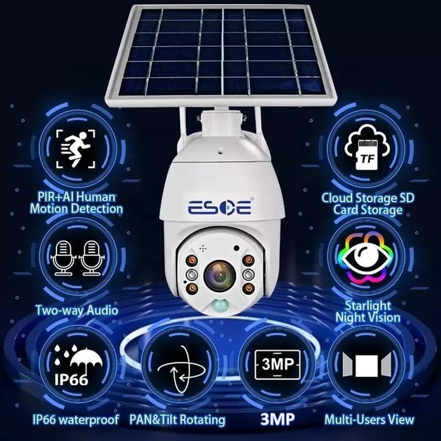 Alt view image 3 of 5 - ESOE UBOX APP 2MP WiFi 4G Solar PTZ Camera IP Surveillance 1080P 4G Wireless Panel Battery Power CCTV Solar Camera (1920 x 1080,WiFi)
