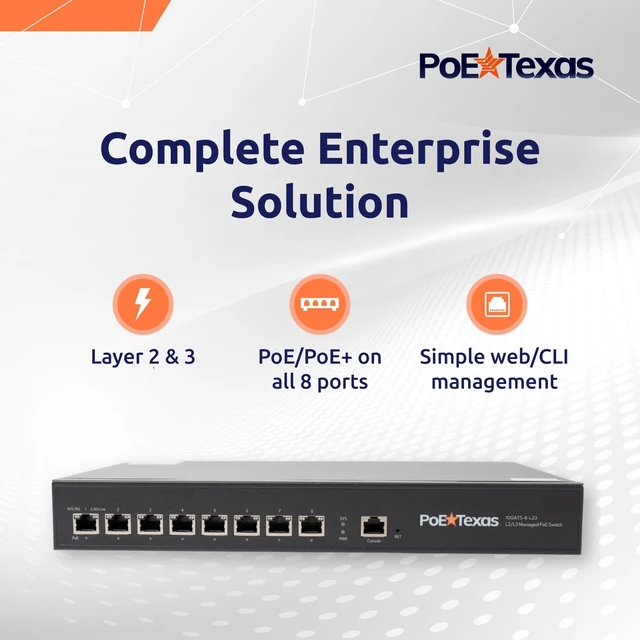 Alt view image 2 of 5 - PoE Texas 8-Port 10Gb Managed L2/L3 PoE+ Switch, 250W