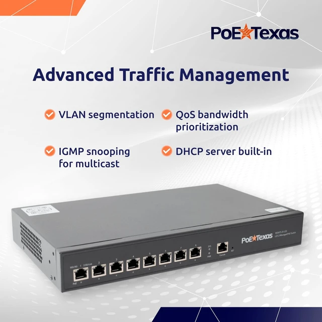 Alt view image 5 of 5 - PoE Texas 8-Port 10Gb Managed L2/L3 PoE+ Switch, 250W