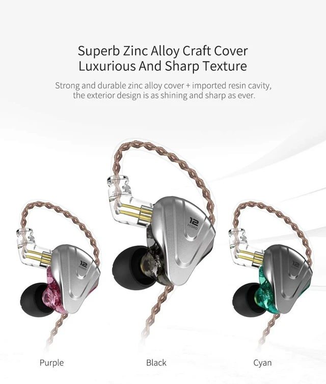 Alt view image 2 of 5 - in-Ear Monitors,KZ ZSX 1DD+5BA Hybrid HiFi Stereo Noise Isolating Sport IEM Earphones/Earbuds/Headphones with Detachable Cable(with MIC, Cyan)
