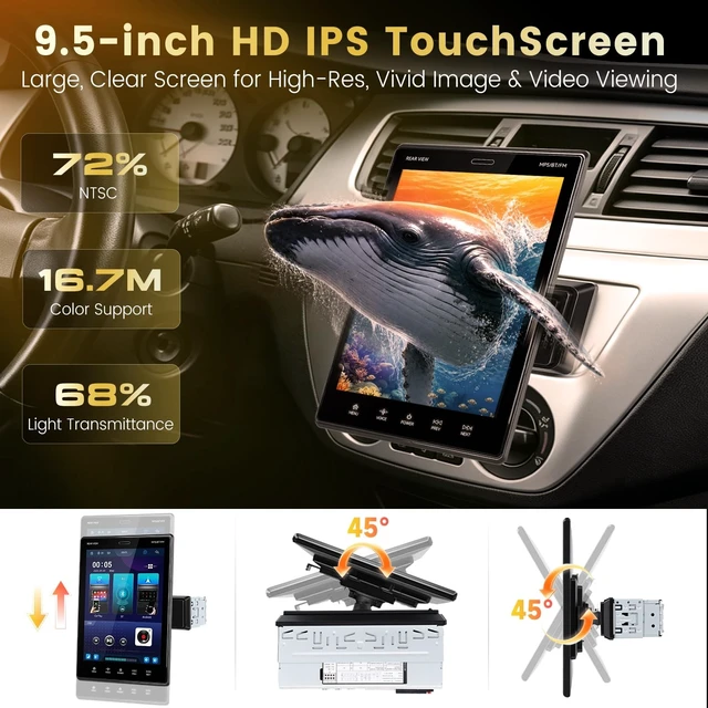 Alt view image 3 of 5 - MAHVEC Single Din Car Stereo 9.5" HD IPS Adjustable Screen
