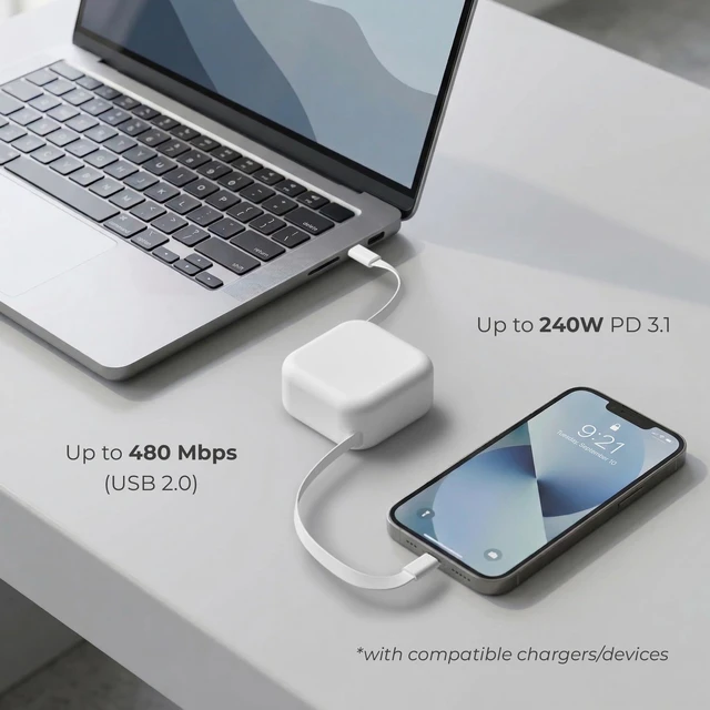 Alt view image 5 of 5 - Willox 240W Mountable Retractable USB-C Cable, White