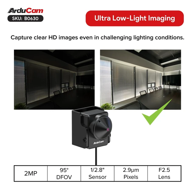 Alt view image 4 of 5 - Arducam 2MP Mini USB Camera Module, Ultra Low Light UVC Webcam with STARVIS 2 Sensor, 1080P USB Webcam for PC, Laptop, Raspberry Pi