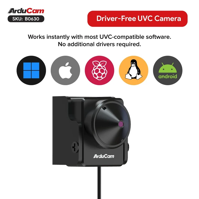 Alt view image 5 of 5 - Arducam 2MP Mini USB Camera Module, Ultra Low Light UVC Webcam with STARVIS 2 Sensor, 1080P USB Webcam for PC, Laptop, Raspberry Pi