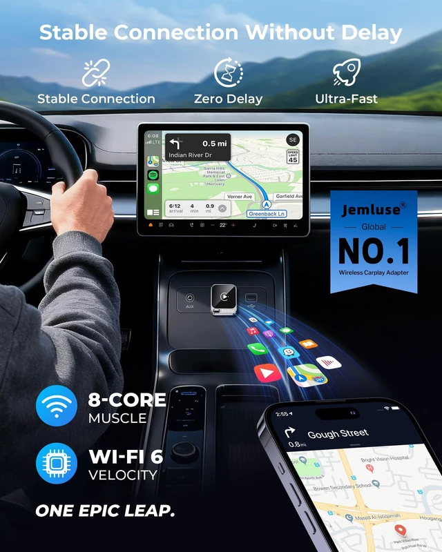 Alt view image 2 of 5 - Jemluse Wireless CarPlay Adapter for Apple, Mini Car Play Dongle for iPhone iOS 10+, Plug & Play for Cars from 2016+ w/USB-C, Works with CarPlay-Enabled Marine Stereo Receivers & Head Units