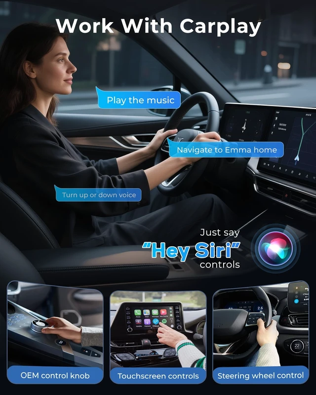 Alt view image 5 of 5 - Jemluse Wireless CarPlay Adapter for Apple, Mini Car Play Dongle for iPhone iOS 10+, Plug & Play for Cars from 2016+ w/USB-C, Works with CarPlay-Enabled Marine Stereo Receivers & Head Units