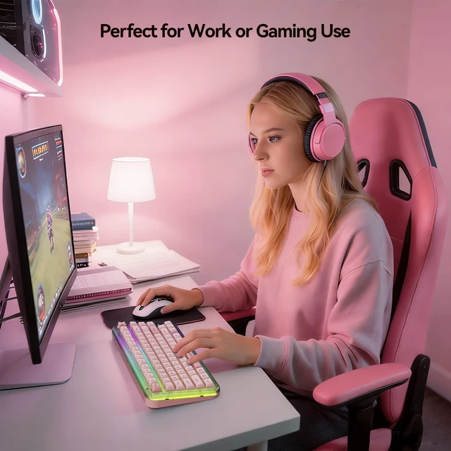 Alt view image 4 of 5 - AUSDOM K75pro Wireless Gaming Creamy Keyboard, Tri-Mode BT/2.4G/USB-C Computer Keyboard, RGB Backlit Media Knob Creamy Keyboard, Pink